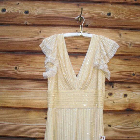 Mac Duggal 5646 Womens EMBELLISHED FLUTTER CAP SLEEVE A LINE GOWN Runs Large - Picture 7 of 15